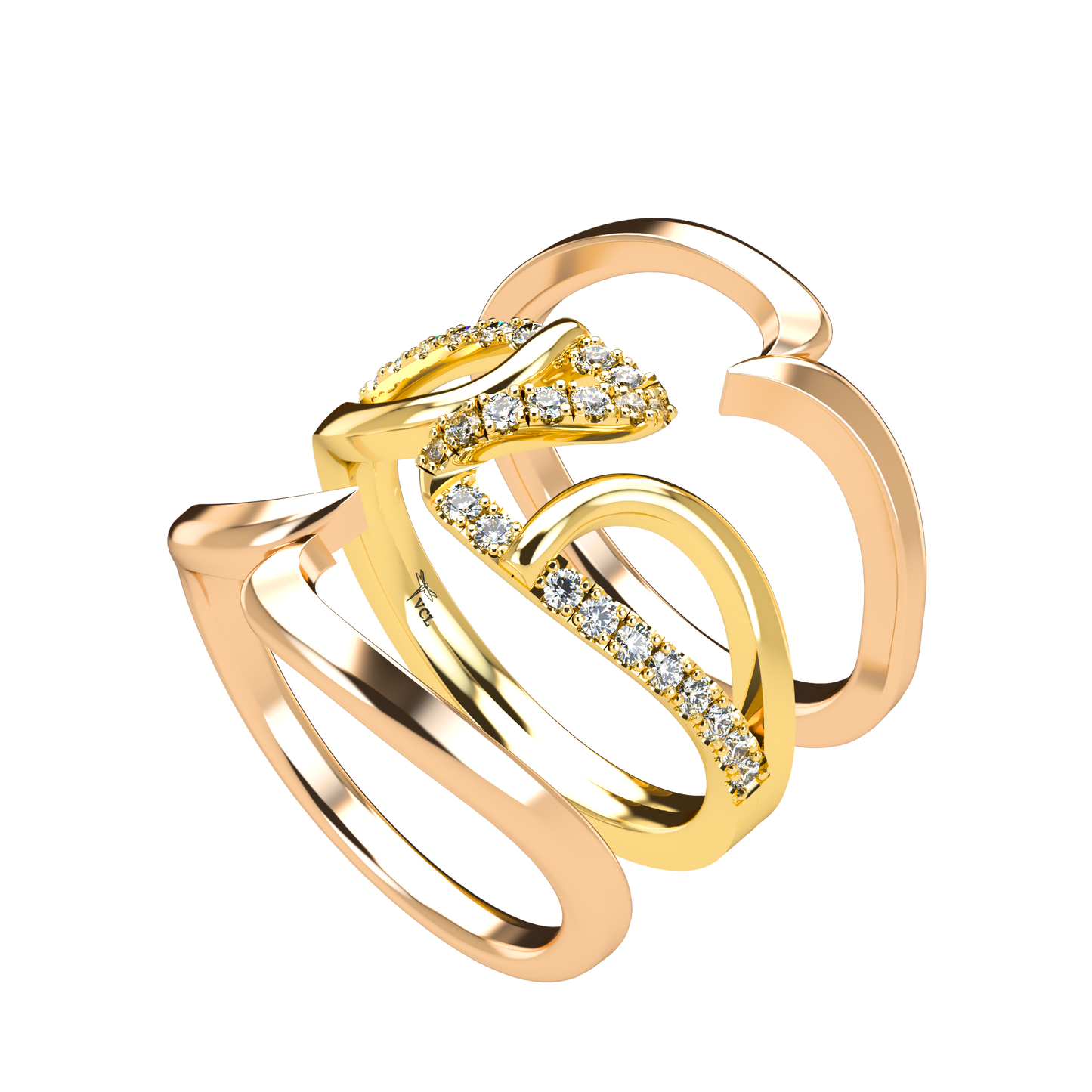 Jessica interlocking engagement ring set with diamond pavé 18Kt gold