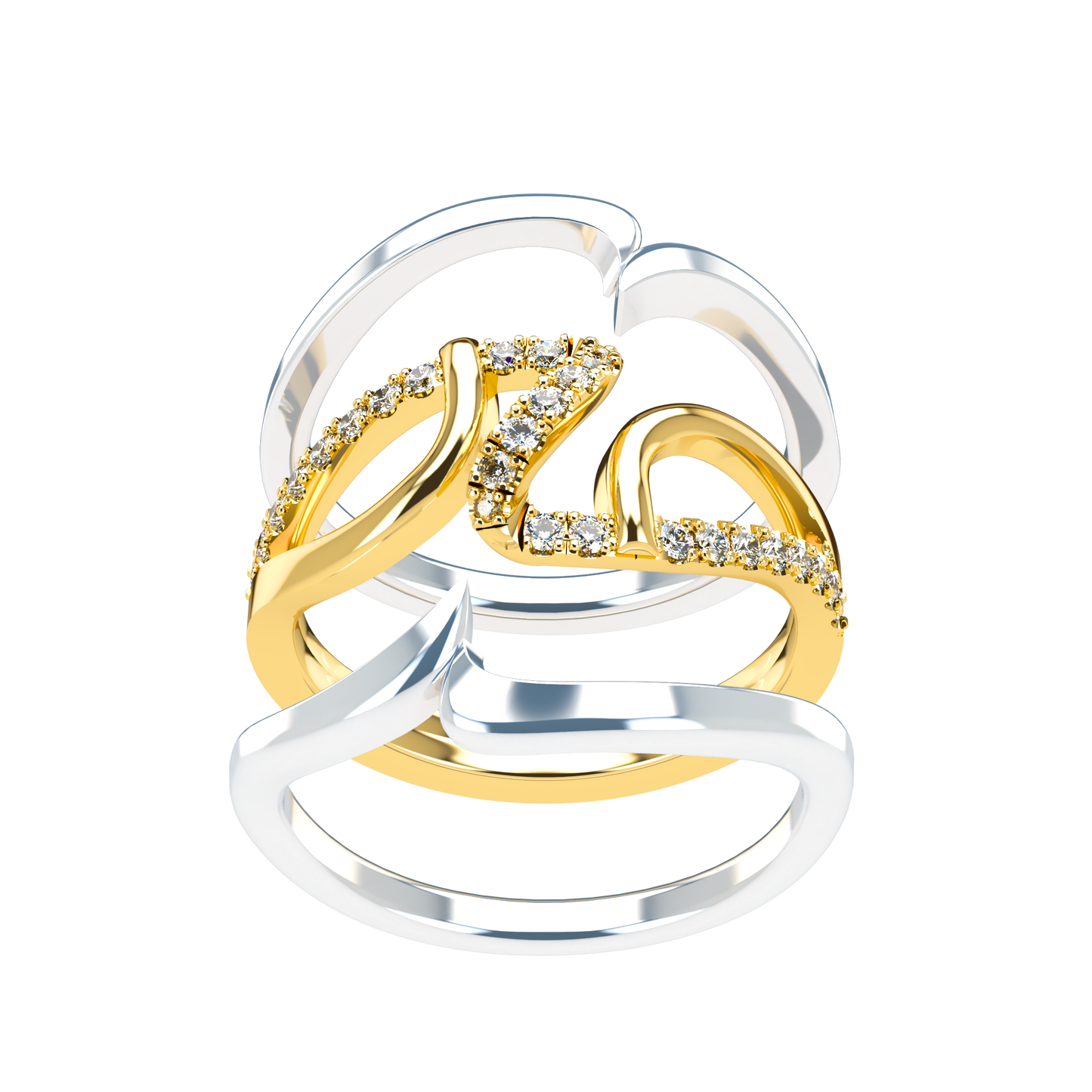 Jessica interlocking engagement ring set with diamond pavé 18Kt gold