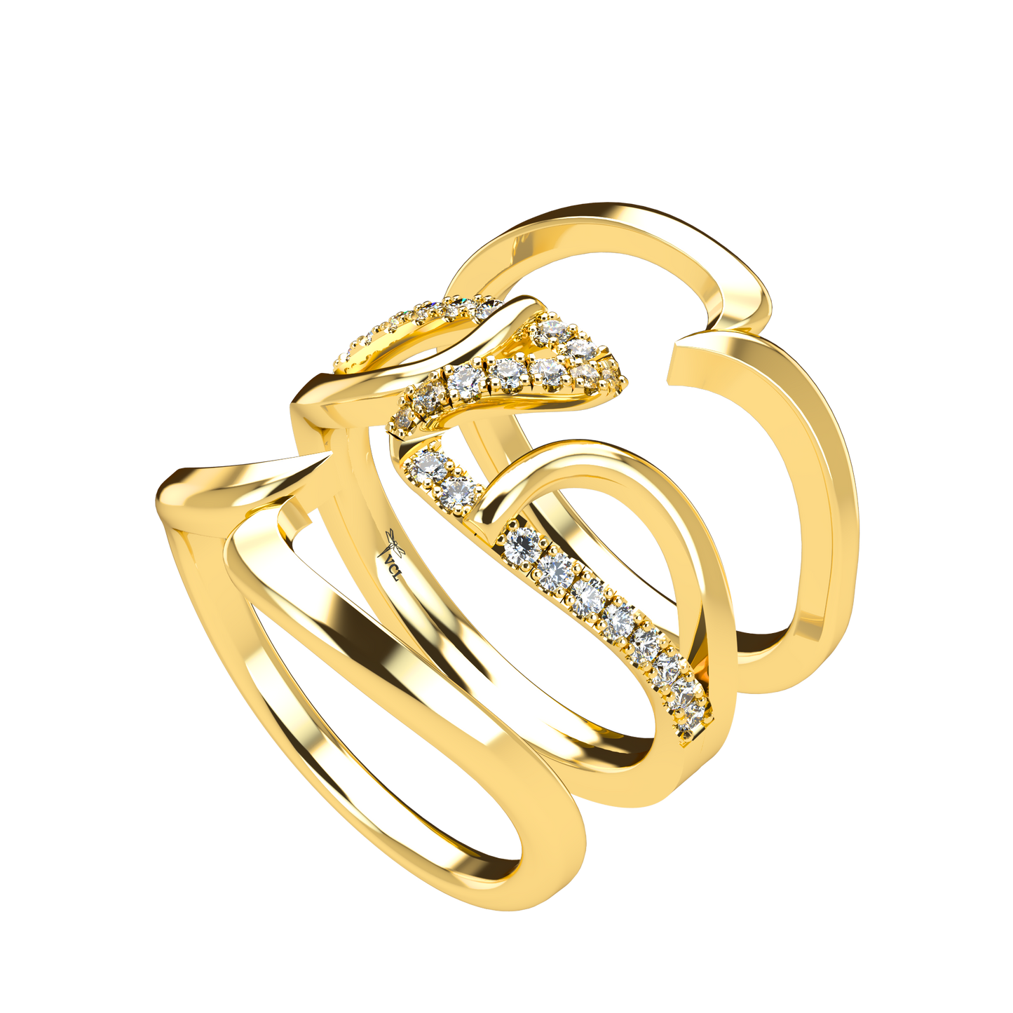 Jessica interlocking engagement ring set with diamond pavé 18Kt gold