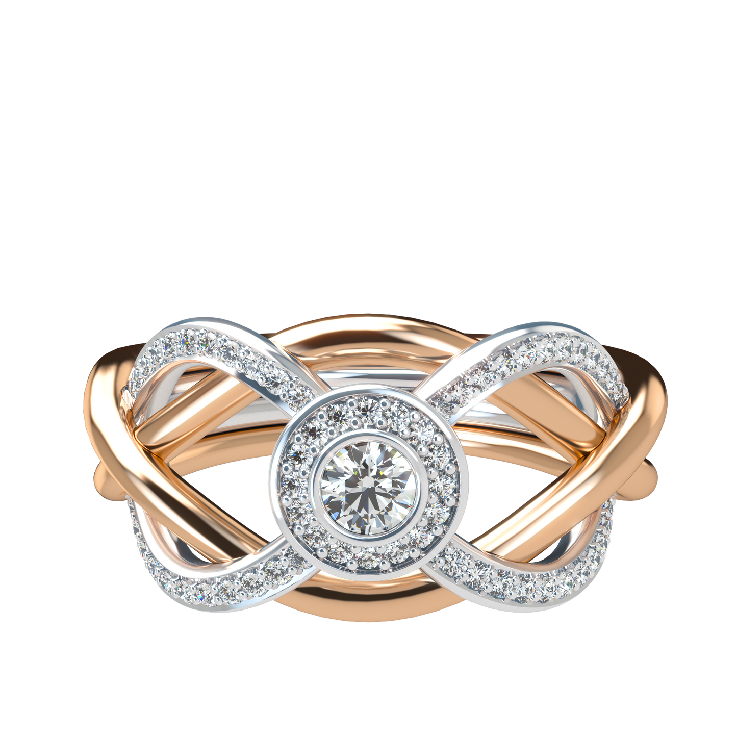 Puzzle ring half diamond pavé halo diamond setting - ™ Joaillerie VCL