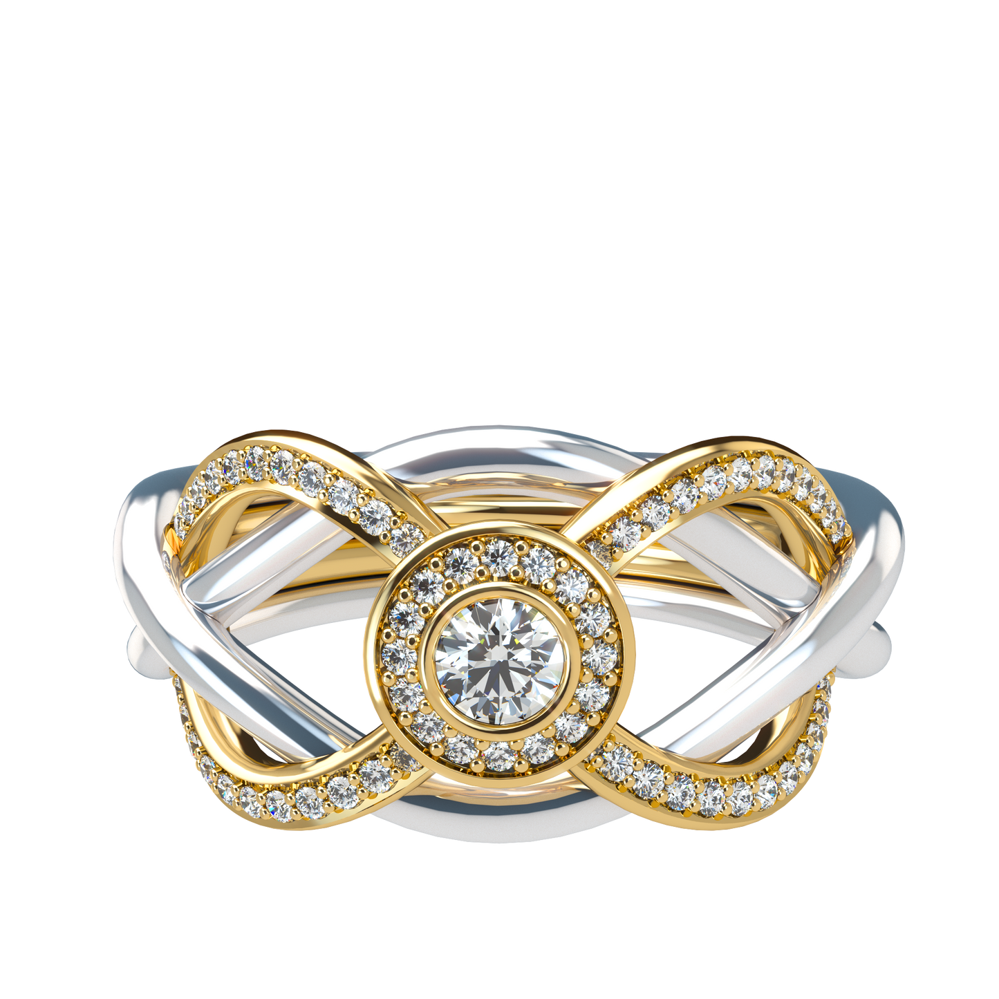 Puzzle ring half diamond pavé halo diamond setting - ™ Joaillerie VCL