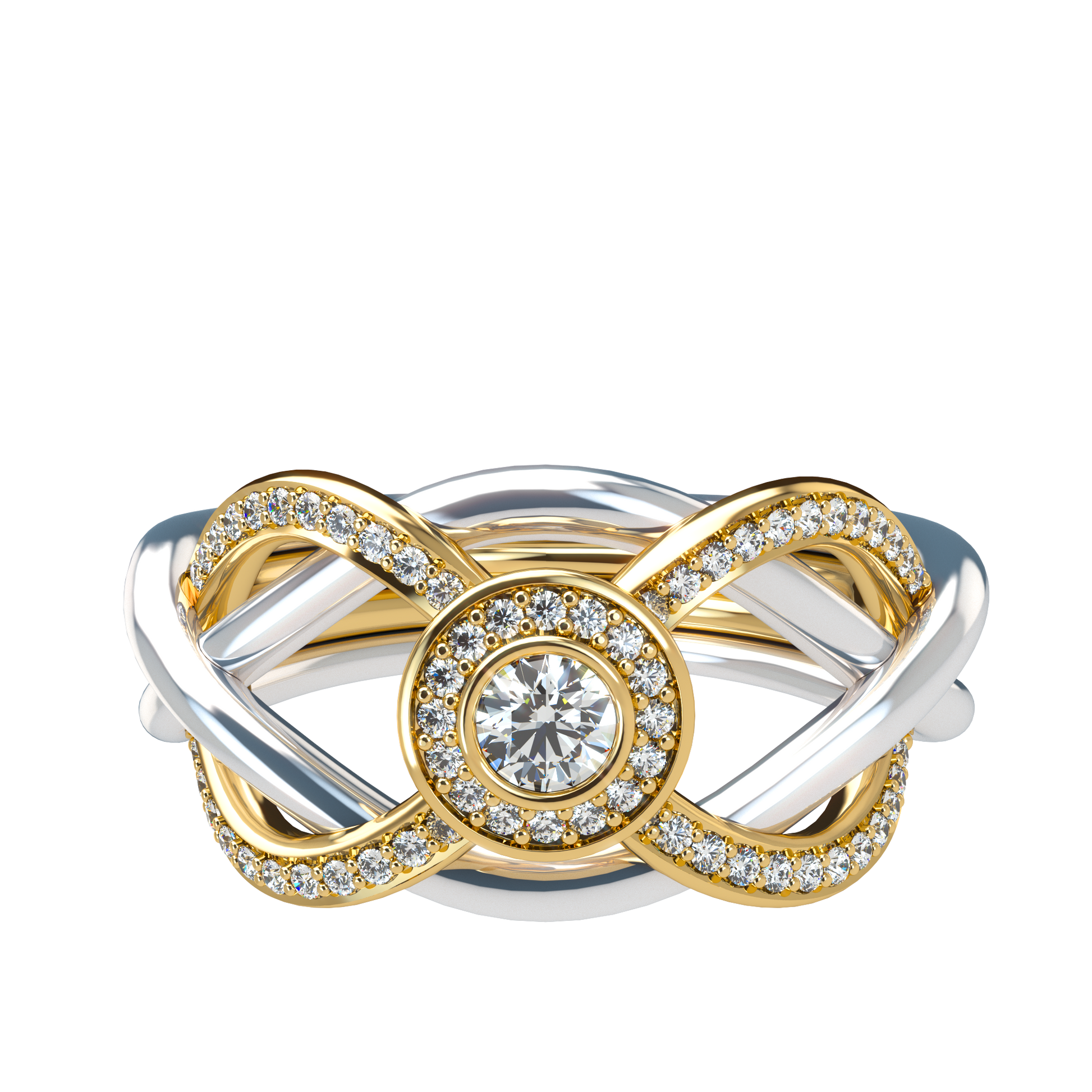 Puzzle ring half diamond pavé halo diamond setting - ™ Joaillerie VCL