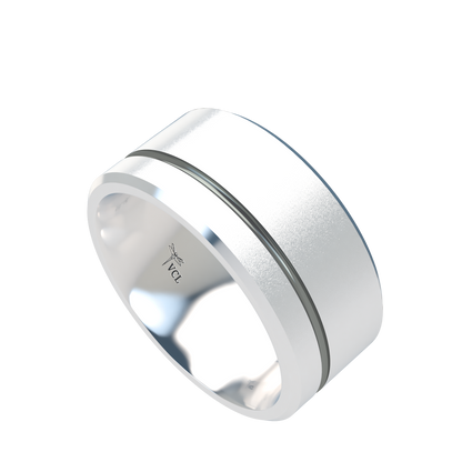 Grooved black rhodium wedding band wide - 2mm to 11mm