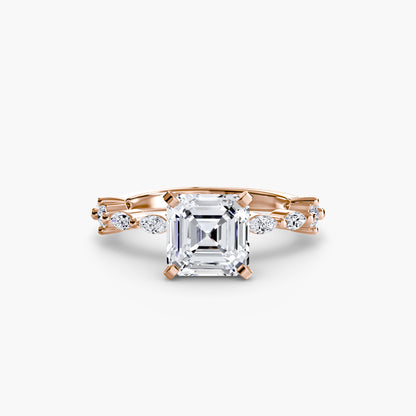Enchanted forest diamond Solitaire ring with Eternity Pavé