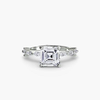 Enchanted forest diamond Solitaire ring with Eternity Pavé