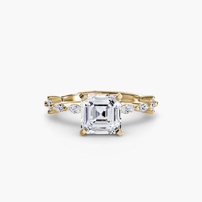 Enchanted forest diamond Solitaire ring with Eternity Pavé