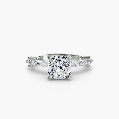 Enchanted forest diamond Solitaire ring with Eternity Pavé
