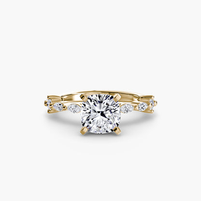 Enchanted forest diamond Solitaire ring with Eternity Pavé