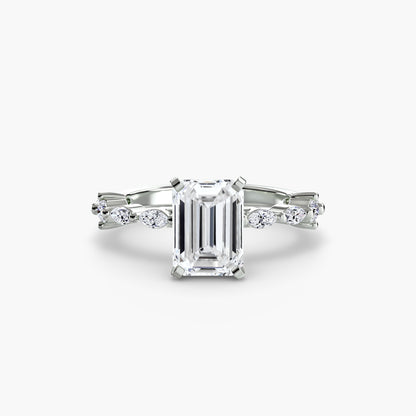 Enchanted forest diamond Solitaire ring with Eternity Pavé