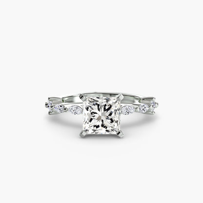 Enchanted forest diamond Solitaire ring with Eternity Pavé
