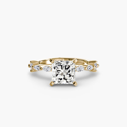 Enchanted forest diamond Solitaire ring with Eternity Pavé