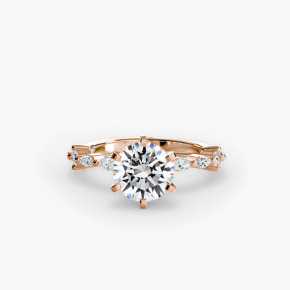 Enchanted forest diamond Solitaire ring with Eternity Pavé