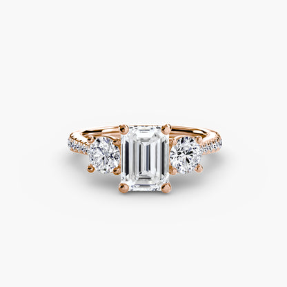 Dazzling Three-Stone diamond ring with Pavé Band