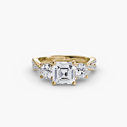The Romantic Three-Stone Diamond ring with Pavé Band