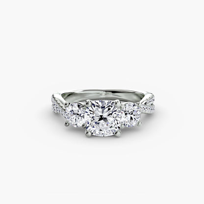 The Romantic Three-Stone Diamond ring with Pavé Band