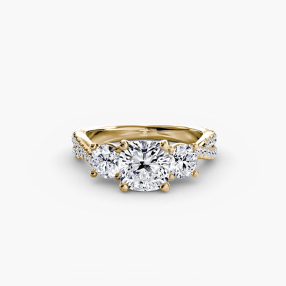 The Romantic Three-Stone Diamond ring with Pavé Band
