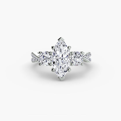 The Romantic Three-Stone Diamond ring with Pavé Band
