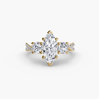 The Romantic Three-Stone Diamond ring with Pavé Band
