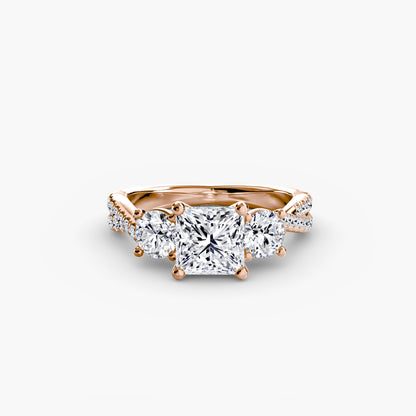 The Romantic Three-Stone Diamond ring with Pavé Band