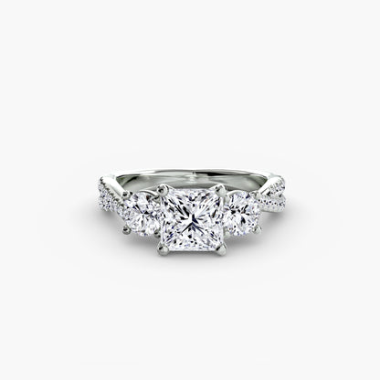 The Romantic Three-Stone Diamond ring with Pavé Band