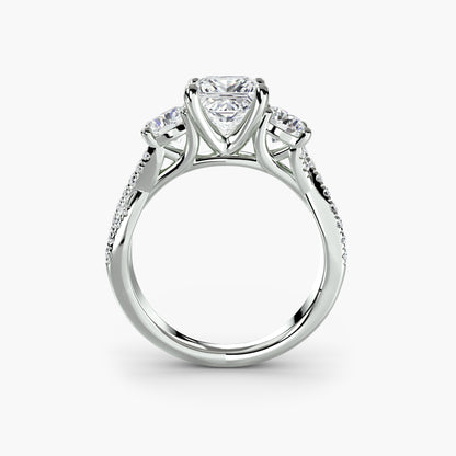 The Romantic Three-Stone Diamond ring with Pavé Band