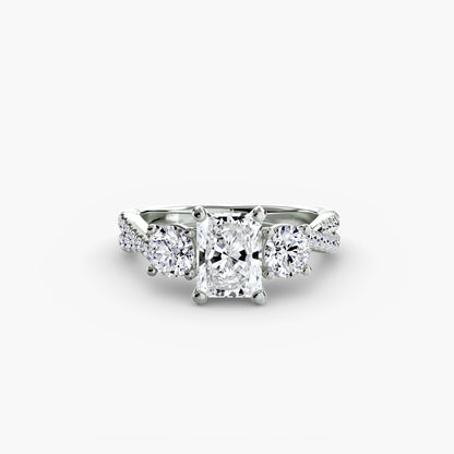 The Romantic Three-Stone Diamond ring with Pavé Band