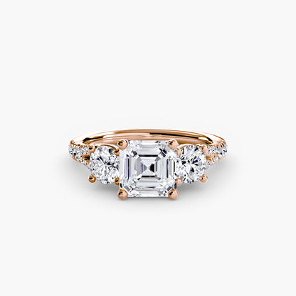 Sparkle Three-Stone Diamond ring with Pavé Band