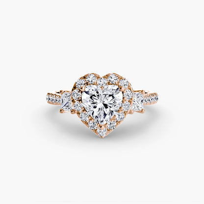 Glamour Three-Stone Diamong Ring with Halo