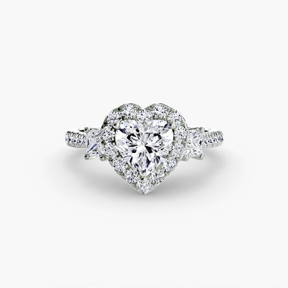 Glamour Three-Stone Diamong Ring with Halo