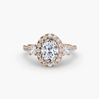 Glamour Three-Stone Diamong Ring with Halo