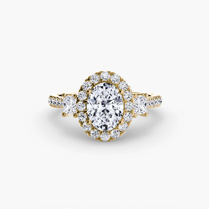 Glamour Three-Stone Diamong Ring with Halo