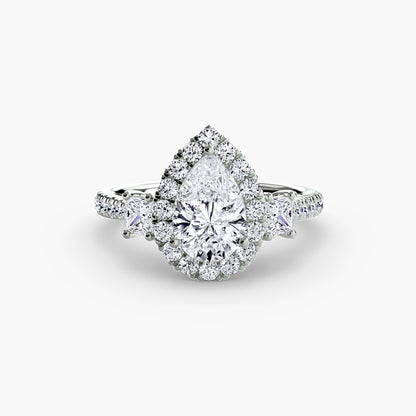 Glamour Three-Stone Diamong Ring with Halo