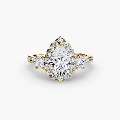 Glamour Three-Stone Diamong Ring with Halo