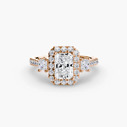 Glamour Three-Stone Diamong Ring with Halo
