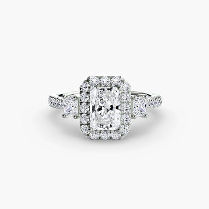 Glamour Three-Stone Diamong Ring with Halo