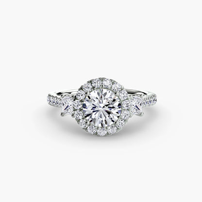 Glamour Three-Stone Diamong Ring with Halo