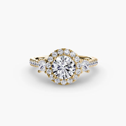 Glamour Three-Stone Diamong Ring with Halo
