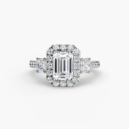 Glamour Three-Stone Diamong Ring with Halo