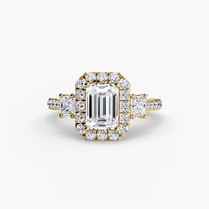 Glamour Three-Stone Diamong Ring with Halo