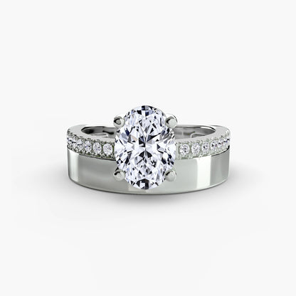 Wide Band Juxtapose diamond Solitaire with Pavé Band