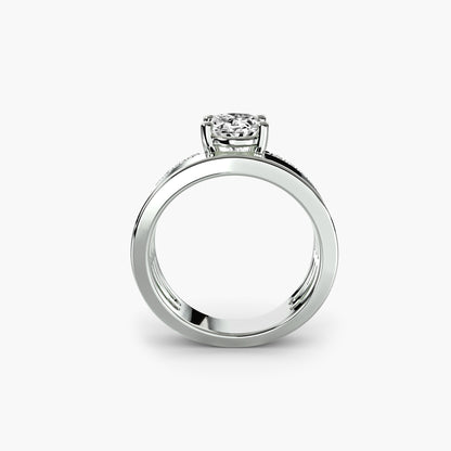 Wide Band Juxtapose diamond Solitaire with Pavé Band