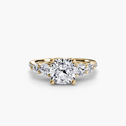 Five Stone Ring with Diamond Pavé Band