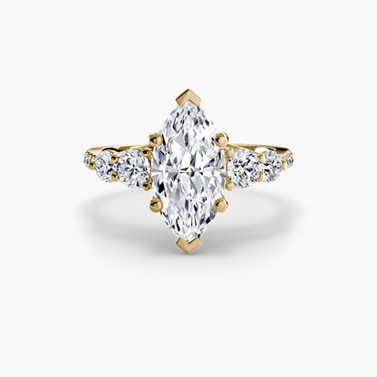 Five Stone Ring with Diamond Pavé Band