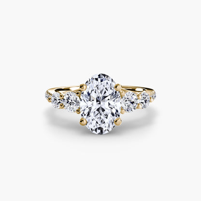 Five Stone Ring with Diamond Pavé Band