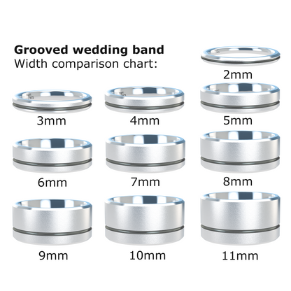 Grooved black rhodium wedding band wide - 2mm to 11mm