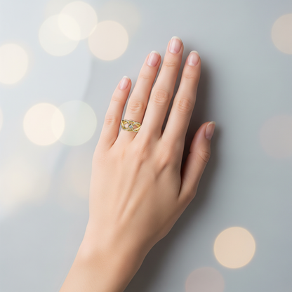Puzzle ring Princess cut half diamond pavé