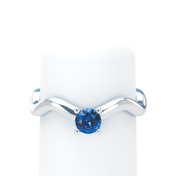 Blue Sapphire Plain Wave Stackable Prongs Solitaire