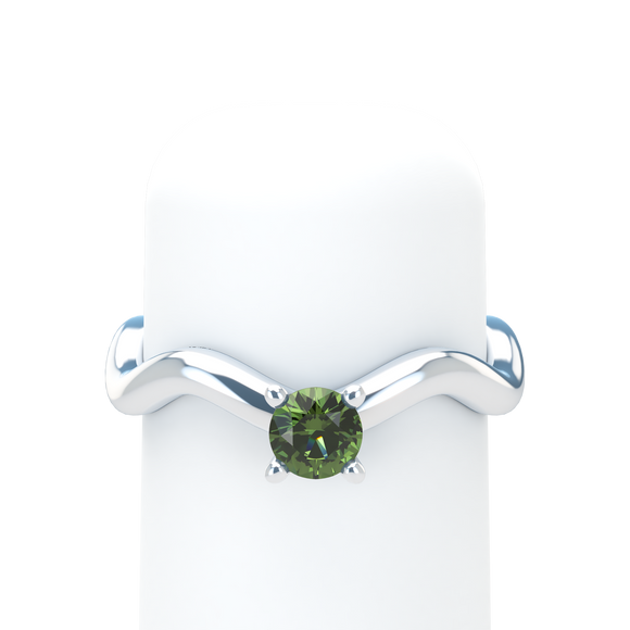 Green Sapphire Plain Wave Stackable Prongs Solitaire