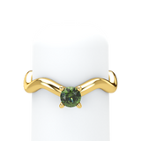 Green Sapphire Plain Wave Stackable Prongs Solitaire