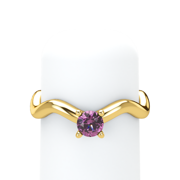 Pink Sapphire Plain Wave Stackable Prongs Solitaire